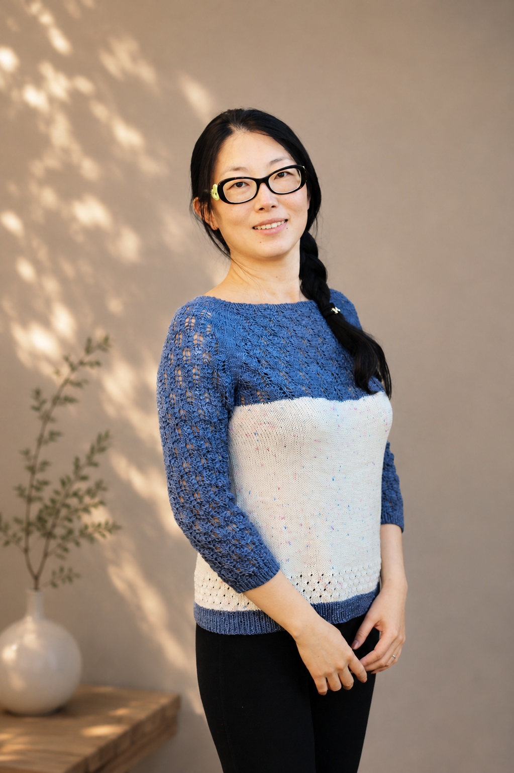 pull femme tricot Weyi manches 3/4 dentelle
