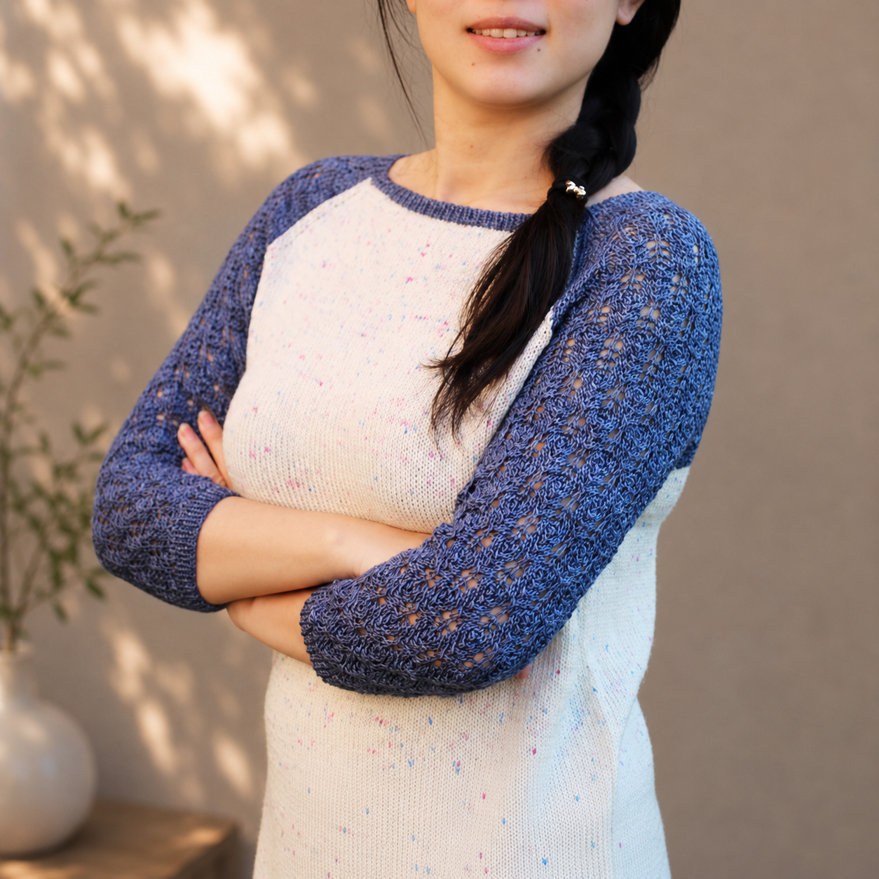 pull femme tricot Weyi manches 3/4 dentelle Xiaowei Design