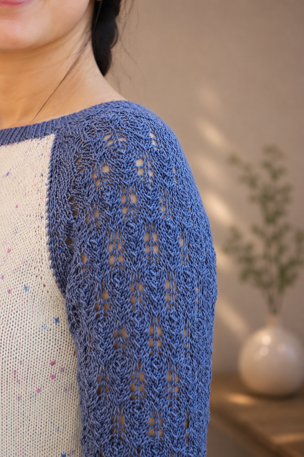 pull femme tricot manches 3/4 dentelle Xiaowei Design