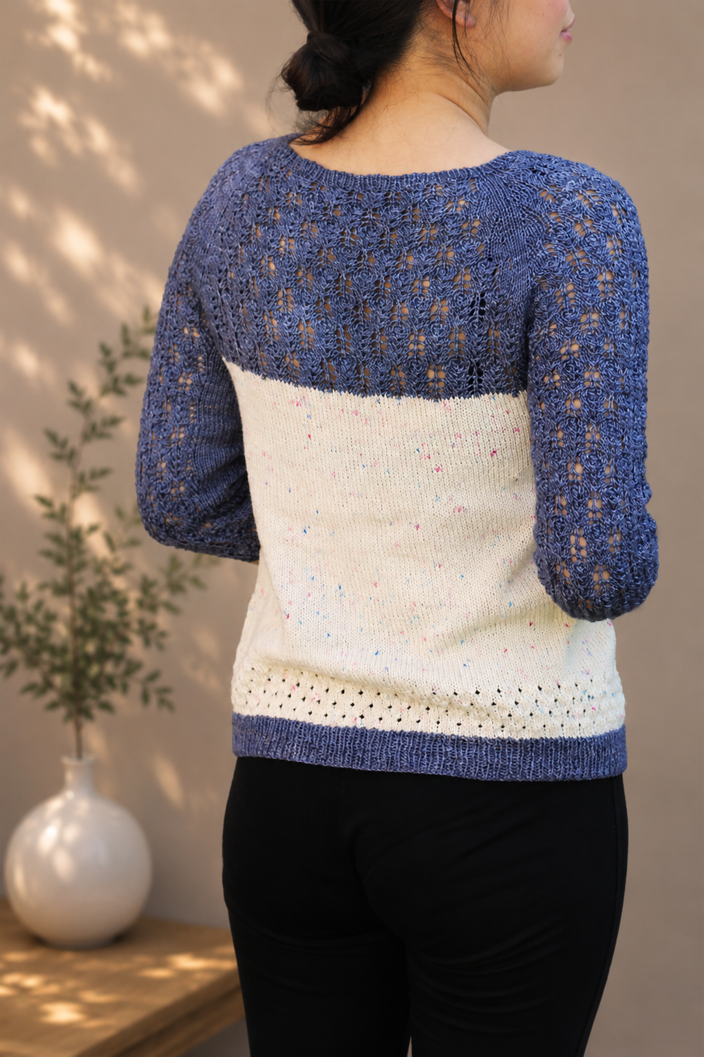 pull femme tricot Weyi manches 3/4 dentelle