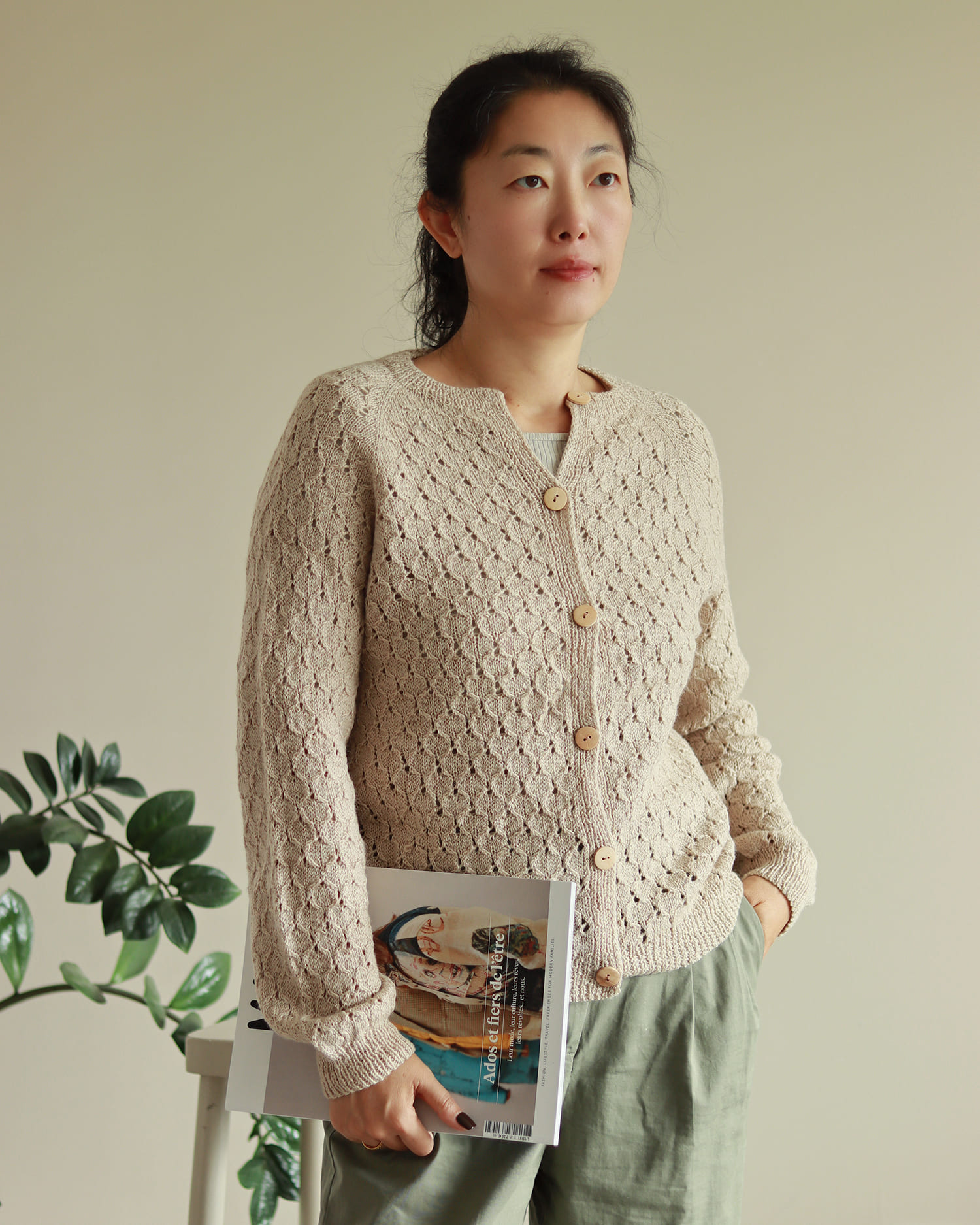 Cardigan Yanyu en tricot avec motif dentelle, création Xiaowei Design