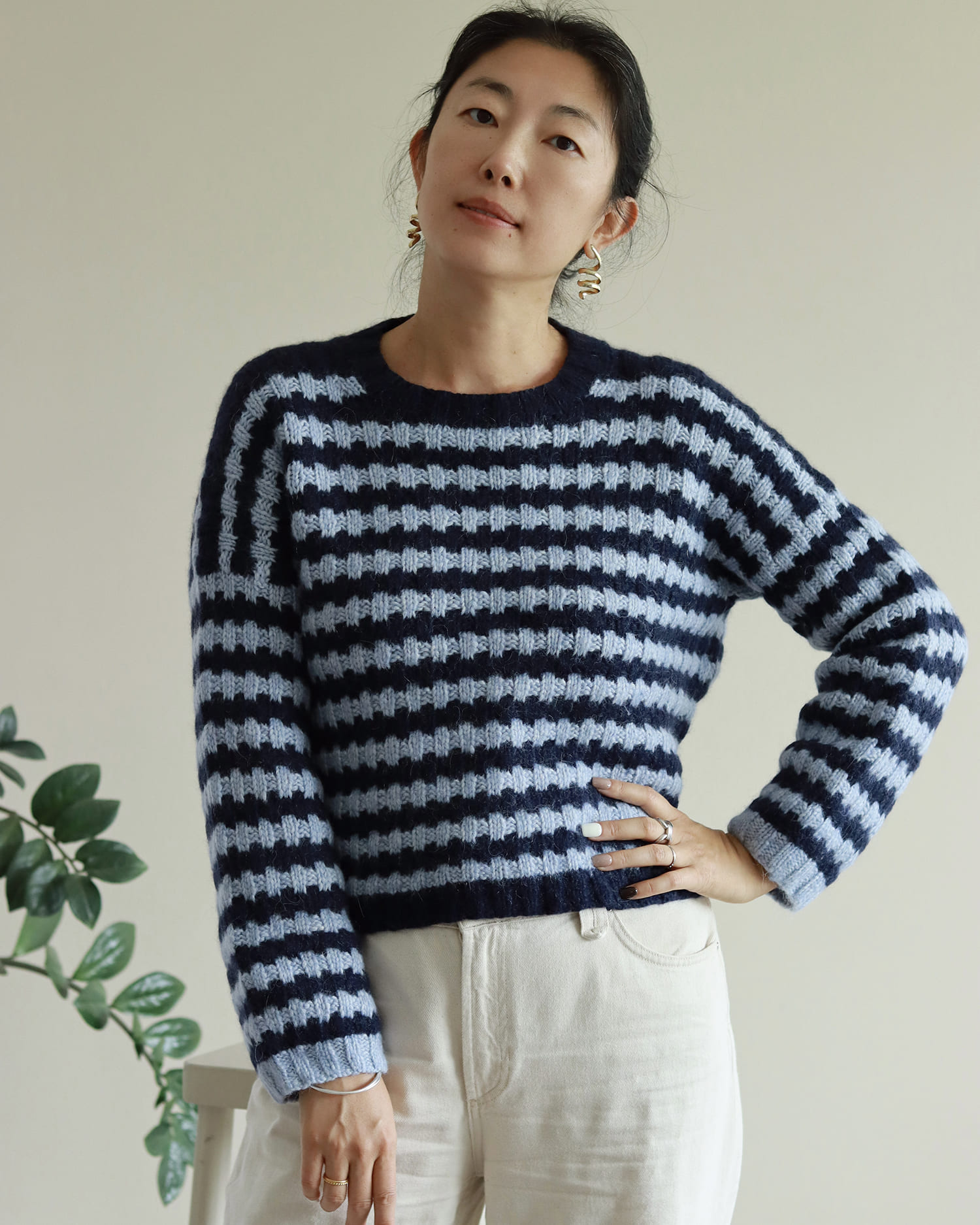 pull shufo tricoté avec motif texturé et rayures