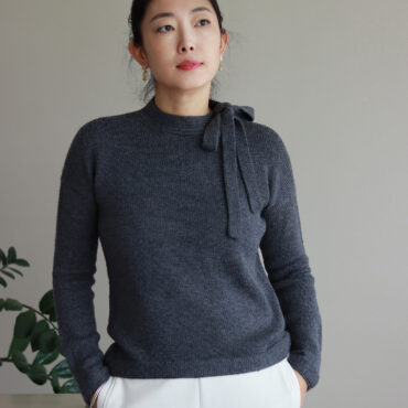 Pull Shuying femme tricoté en jersey endroit avec col à nouer